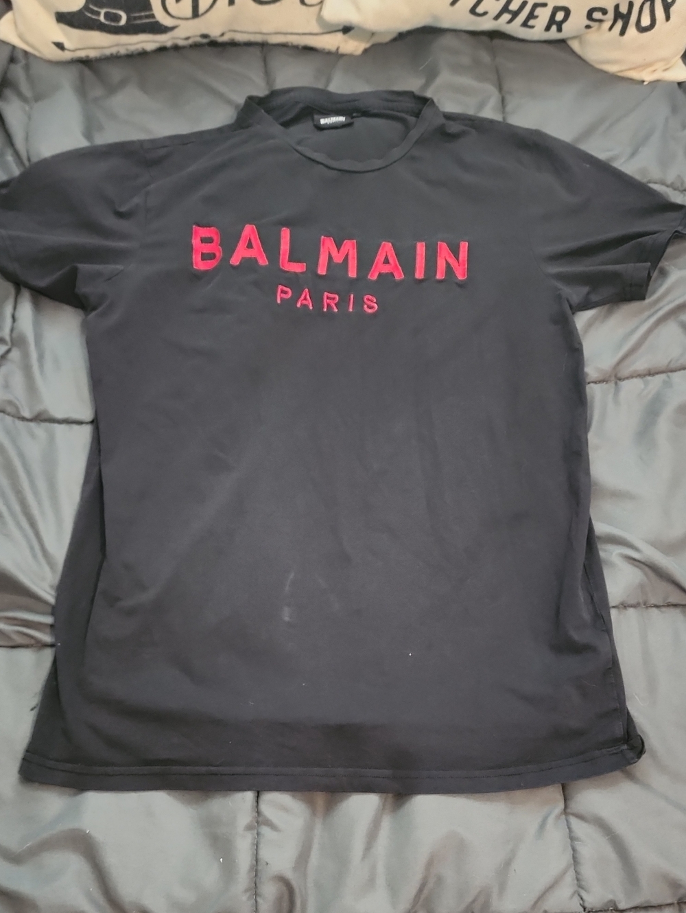 Balmain Black Short Sleeve T-Shirt with Red Logo Size S